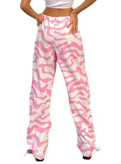 PINK WAVY TIE-DYED LOW WAIST PANTS