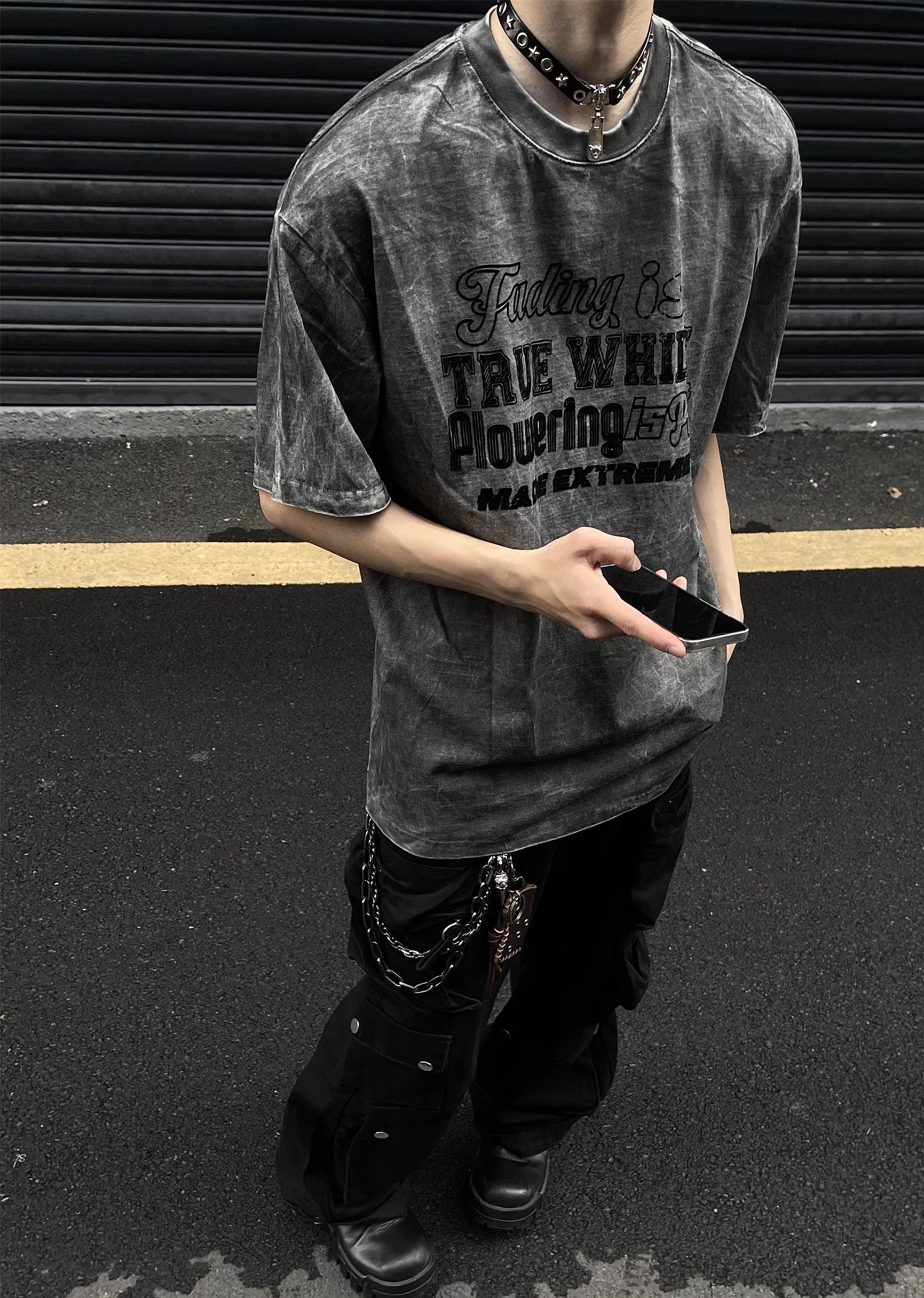 Vintage Oversized Washed Effect Printed  Short Sleeve Top Unisex
