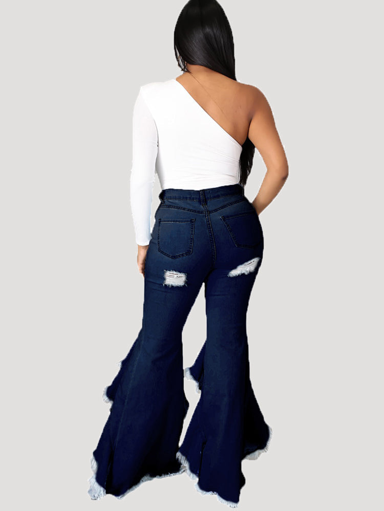 Solid High Graceful Waist Flared Pants