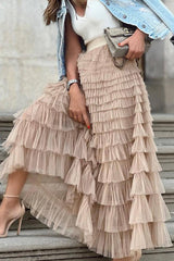 Mesh A-line Tiered Skirt