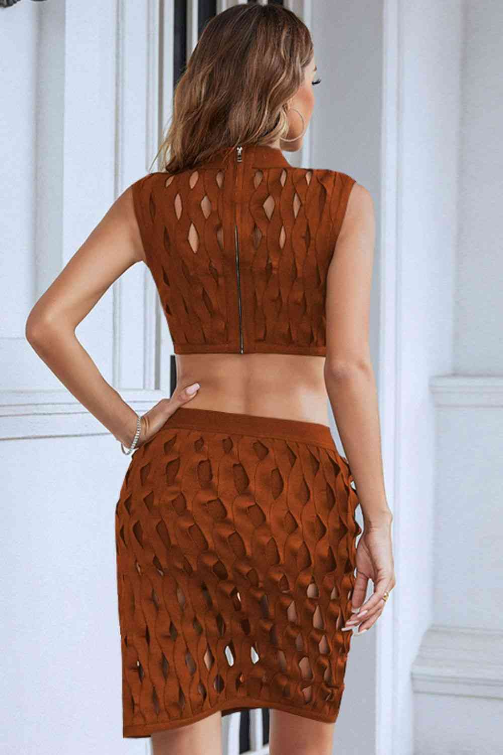 Openwork Cropped Top and Skirt Set