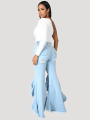 Solid High Graceful Waist Flared Pants