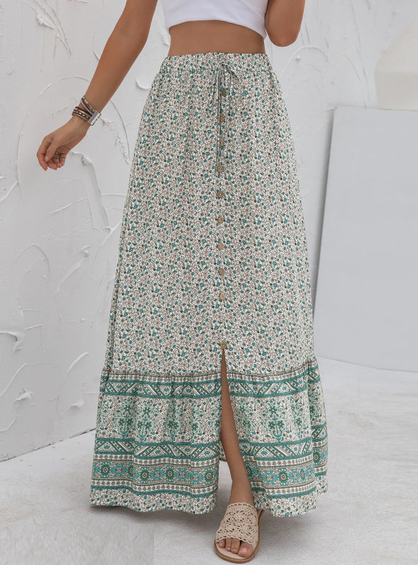 High Waist Print Split Skirt