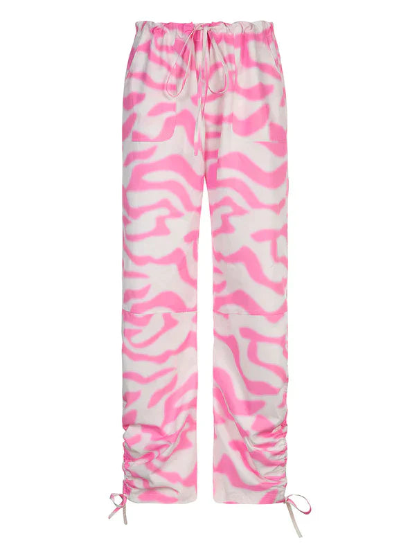 PINK WAVY TIE-DYED LOW WAIST PANTS