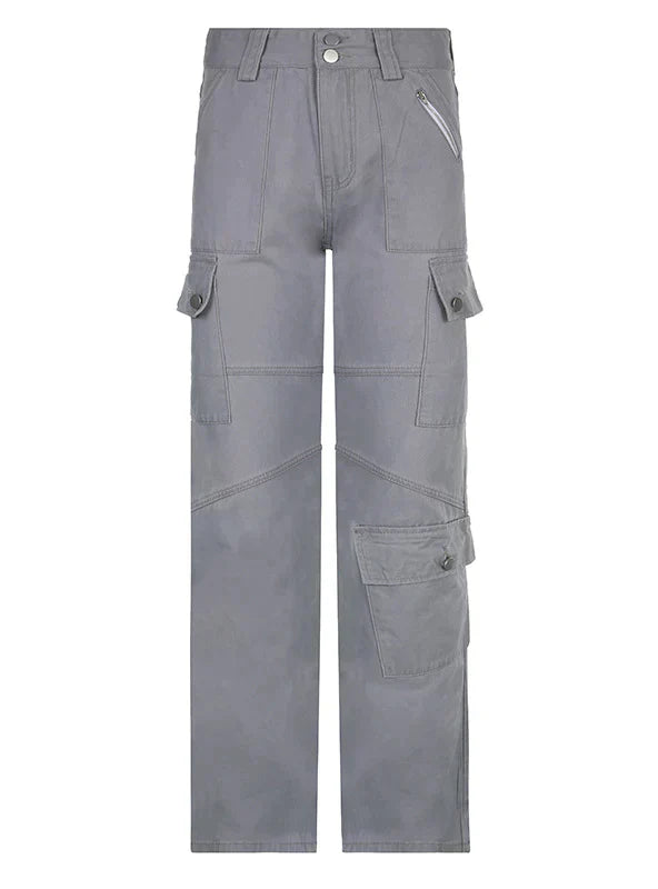 GRAY MULTI-POCKET LOW WAIST JEANS