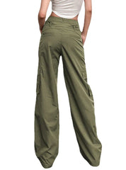 STRAIGHT WOVEN TOOLING POCKET CASUAL PANTS