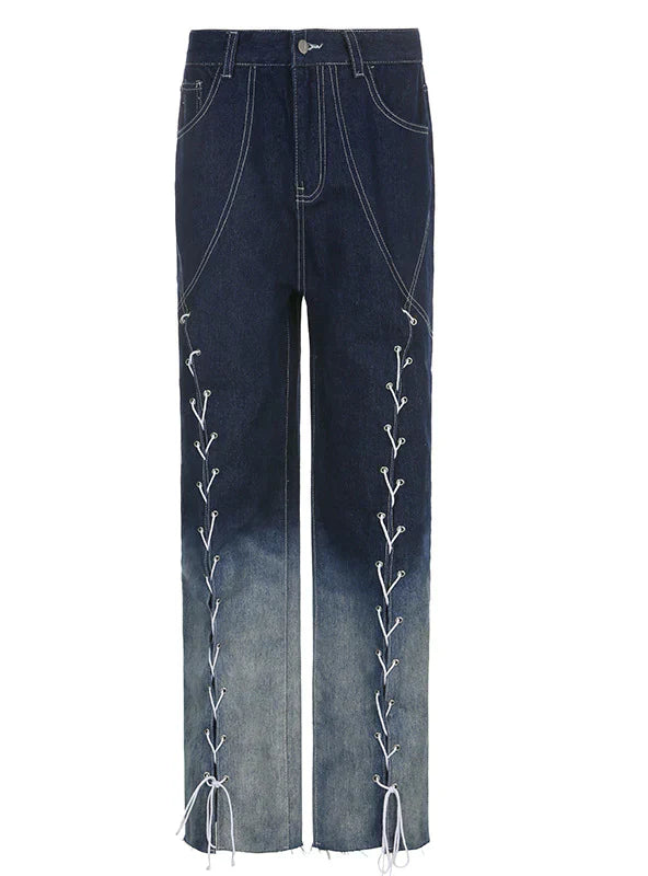 GRADIENT IRREGULAR SPLIT HIGH WAIST JEANS