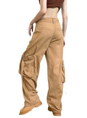 SIDE POCKET STITCHING LOW WAIST STRAIGHT PANTS