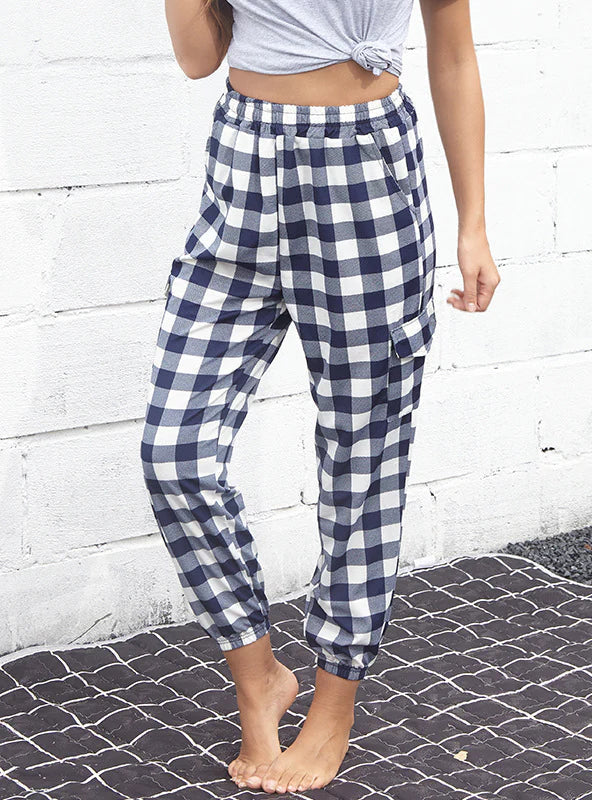 WOMEN PLAID PENCIL HIGH WAIST PANTS