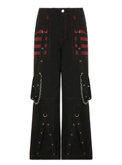 RETRO CHAIN CONTRAST STRIPED MESH STITCHING PANTS