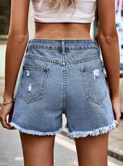 DENIM CASUAL HOLES SHORTS