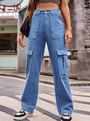 MULTI-POCKET LOOSE CASUAL DENIM OVERALLS PANT