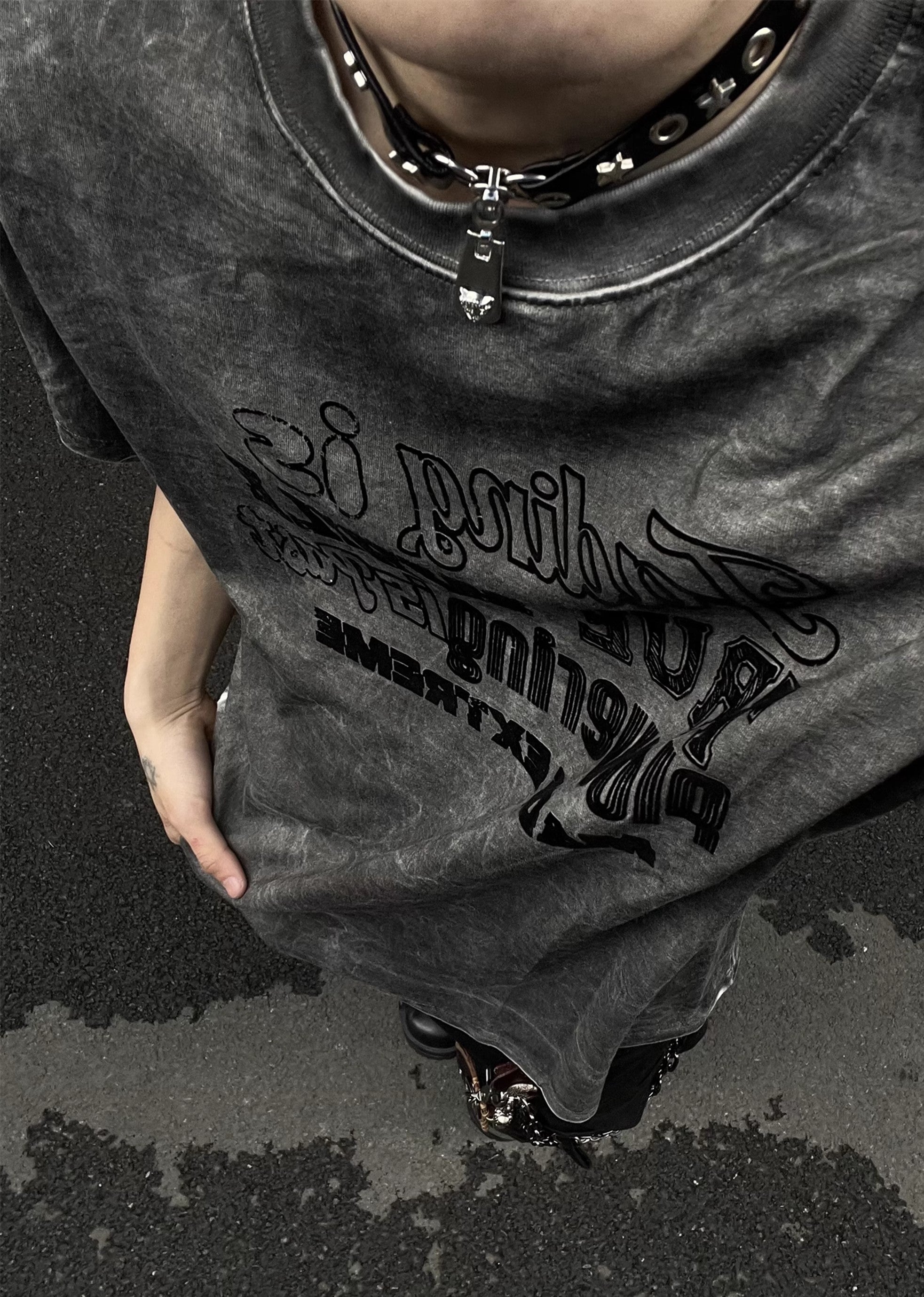 Vintage Oversized Washed Effect Printed  Short Sleeve Top Unisex