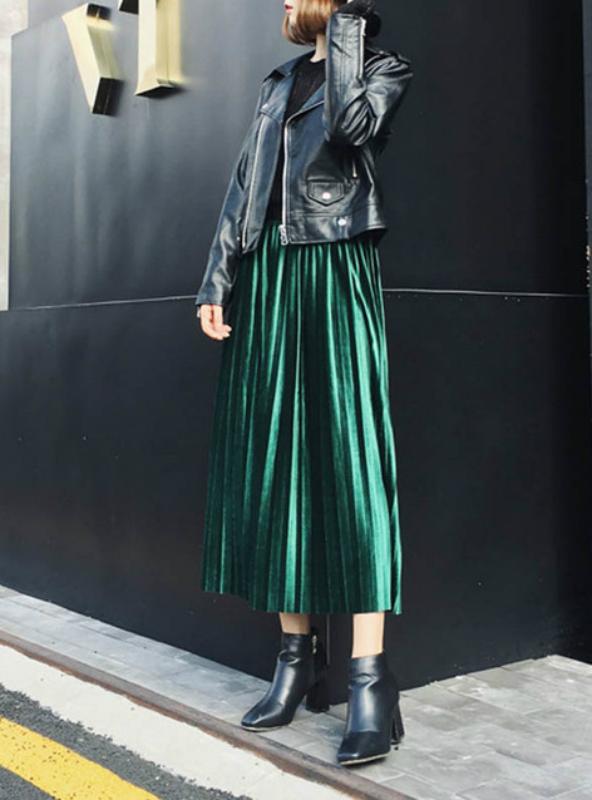 MAXI PLEATED SKIRT MIDI SKIRT HIGH WAIST ELASCITY CASUAL PARTY SKIRT