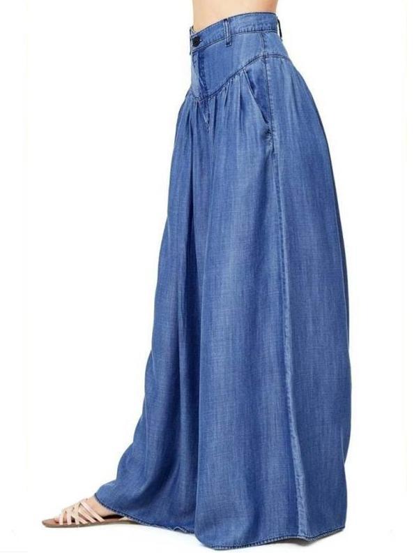 Elegance Solid Color Big Hem Wide Leg Bottom Casual Pants