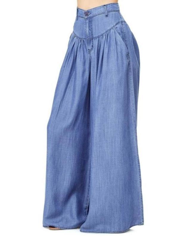 Elegance Solid Color Big Hem Wide Leg Bottom Casual Pants