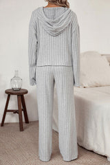 Ribbed Drawstring Hoodie and Pants Lounge Set