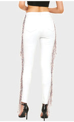 FLASHES BEADS PANTS WHITE JEANS