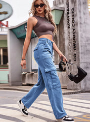 MULTI-POCKET LOOSE CASUAL DENIM OVERALLS PANT