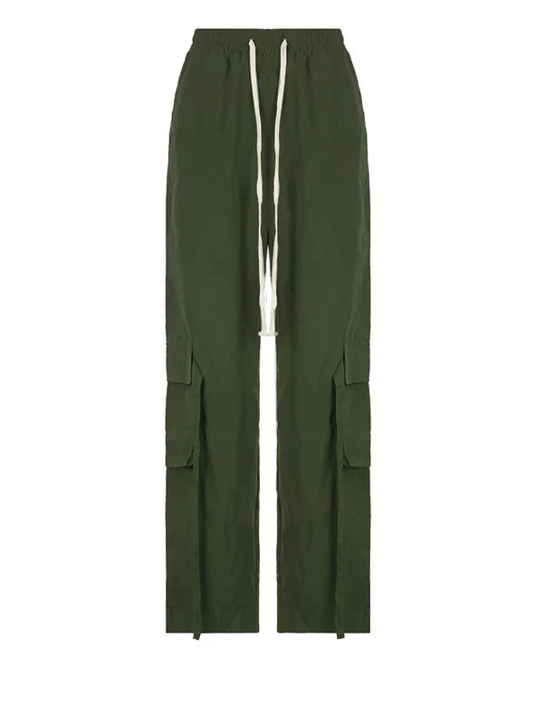 LARGE-POCKET LOOSE STRAIGHT WIDE-LEG PANTS