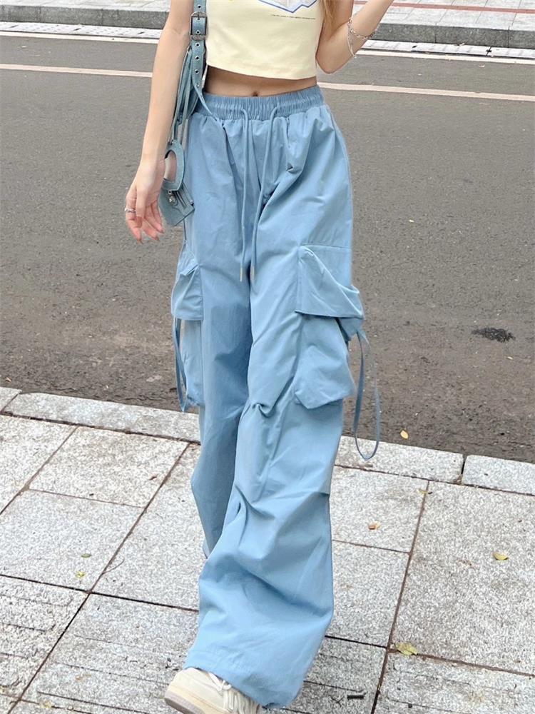 Y2k Cargo Pants Women Streetwear Casual Wide Leg Pants Harajuku Vintage Solid Baggy Straight Trousers Ladies Oversize Sweatpants