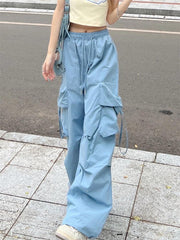 Y2k Cargo Pants Women Streetwear Casual Wide Leg Pants Harajuku Vintage Solid Baggy Straight Trousers Ladies Oversize Sweatpants