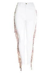 FLASHES BEADS PANTS WHITE JEANS