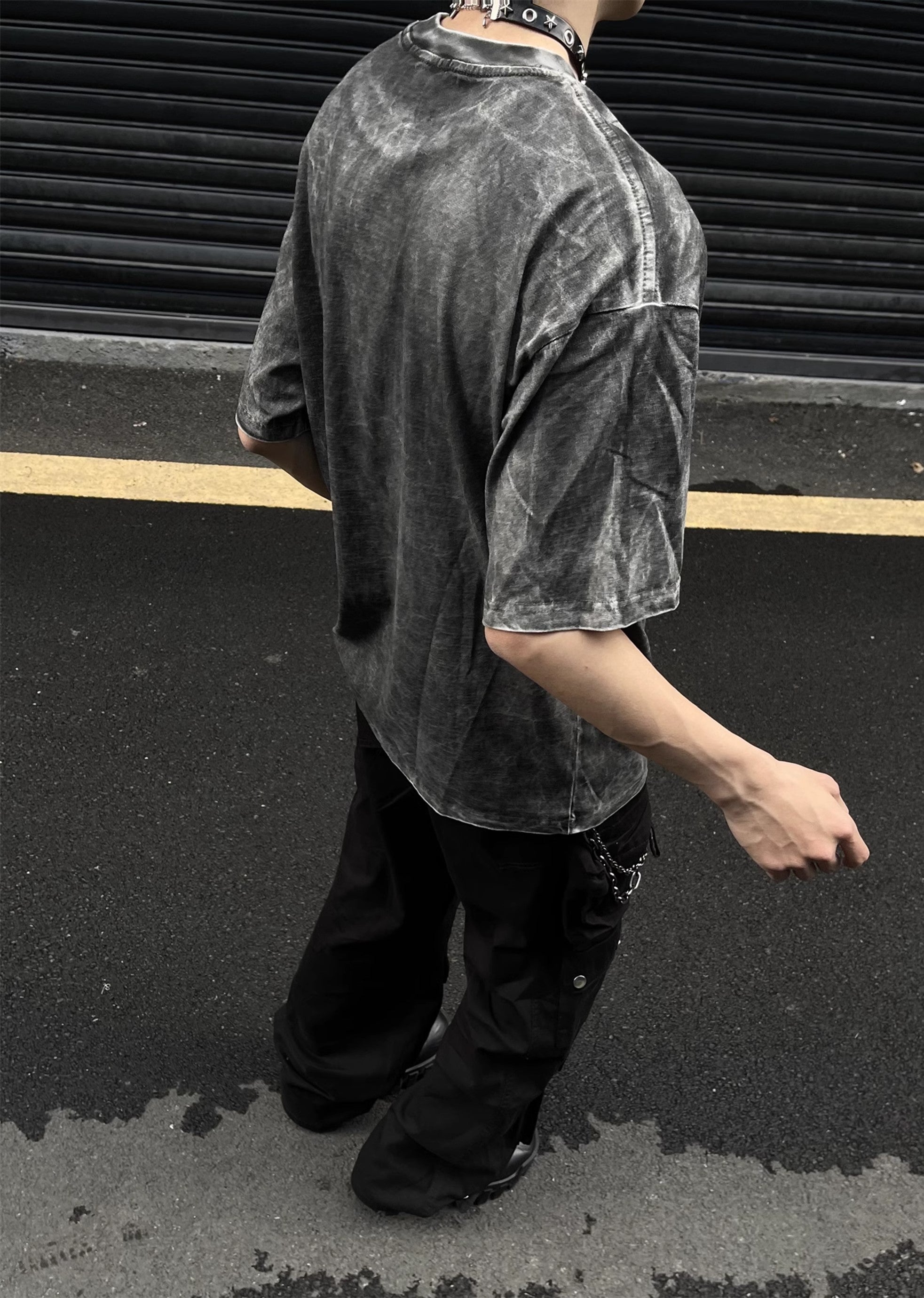 Vintage Oversized Washed Effect Printed  Short Sleeve Top Unisex