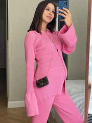 Taruxy OL Homewear Leisure Knitted Suit Women Autumn Long Sleeve Shirts And Wide Legs Pants Suit Casual Two Piece Sets Outfits