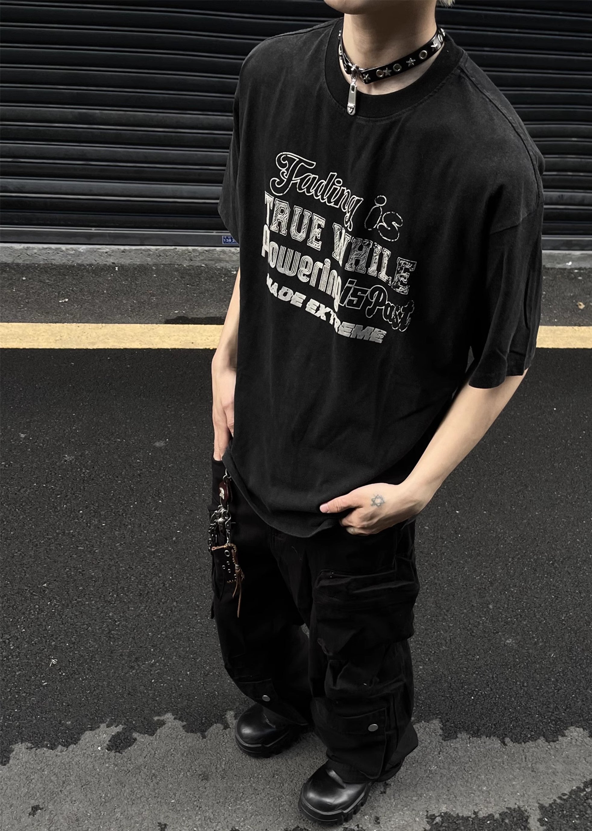 Vintage Oversized Washed Effect Printed  Short Sleeve Top Unisex
