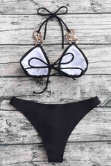 Chain Detail Tied Halter Neck Bikini Set