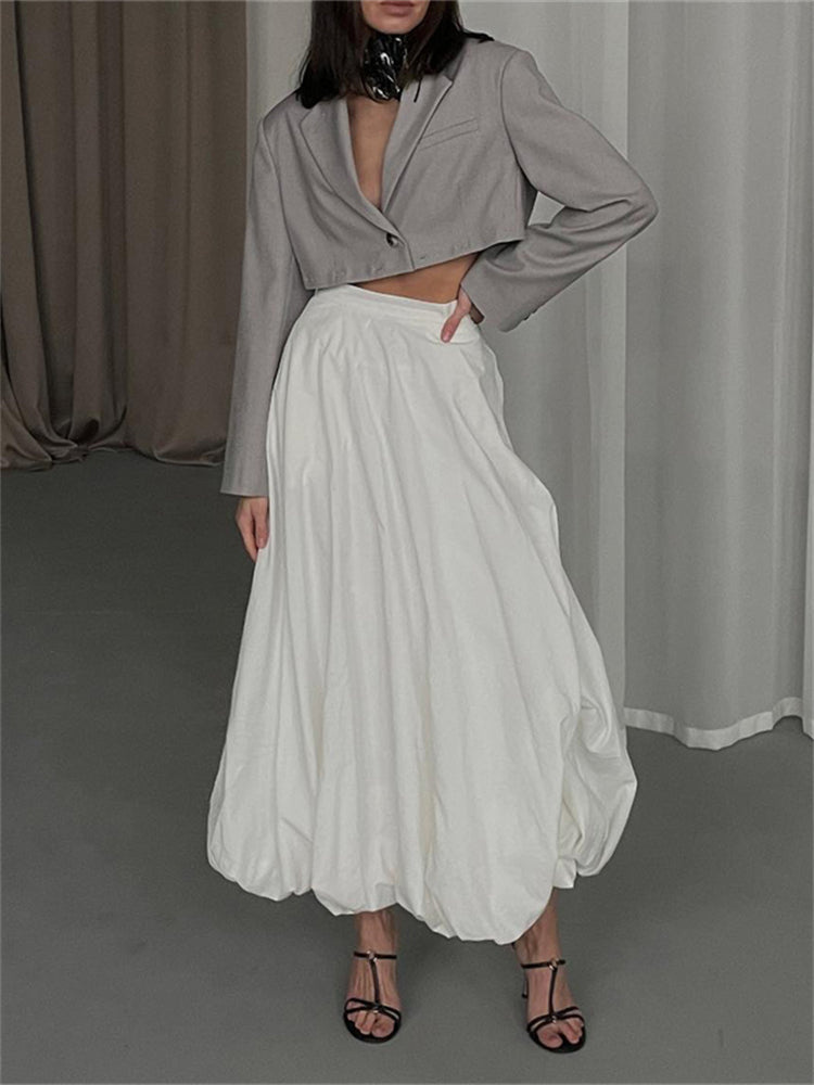 Silk Satin White Maxi Skirt Long Ruffled Pleated Skirts Elegant Lantern Pants A-Line Silk Long Skirts For Women  NewChristmas Gifts