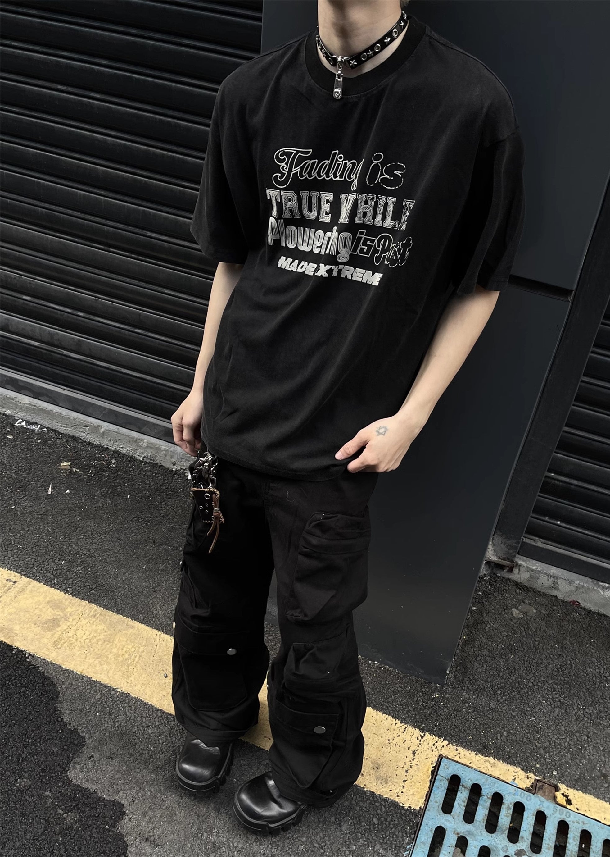 Vintage Oversized Washed Effect Printed  Short Sleeve Top Unisex