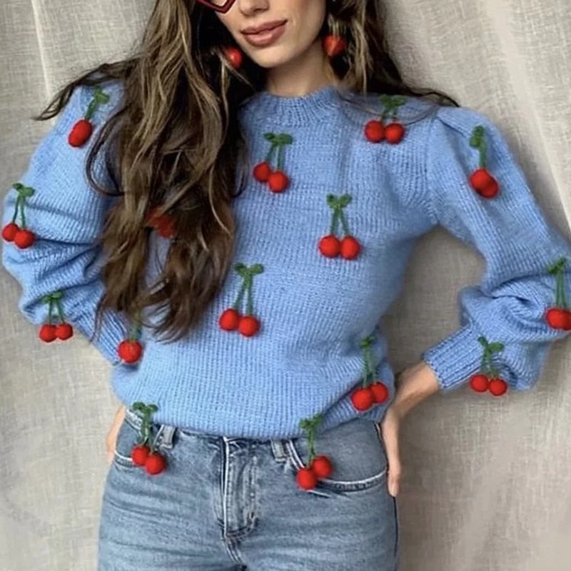 Amanda Cherry Applique Sweater