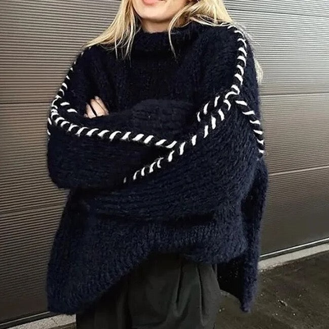 Arwen Color Trim Turtleneck Oversized Knit Sweater