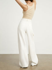 Minimalist White Denim Wide Leg Jeans