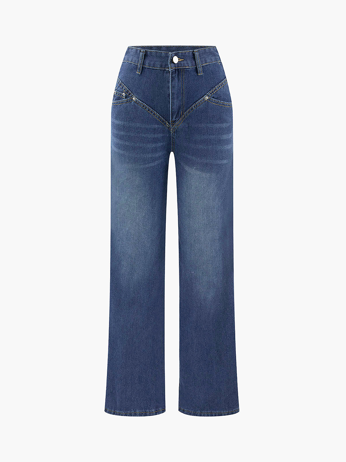 Vintage Wash Denim Straight Leg Jeans