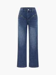 Vintage Wash Denim Straight Leg Jeans