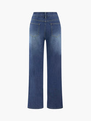 Vintage Wash Denim Straight Leg Jeans