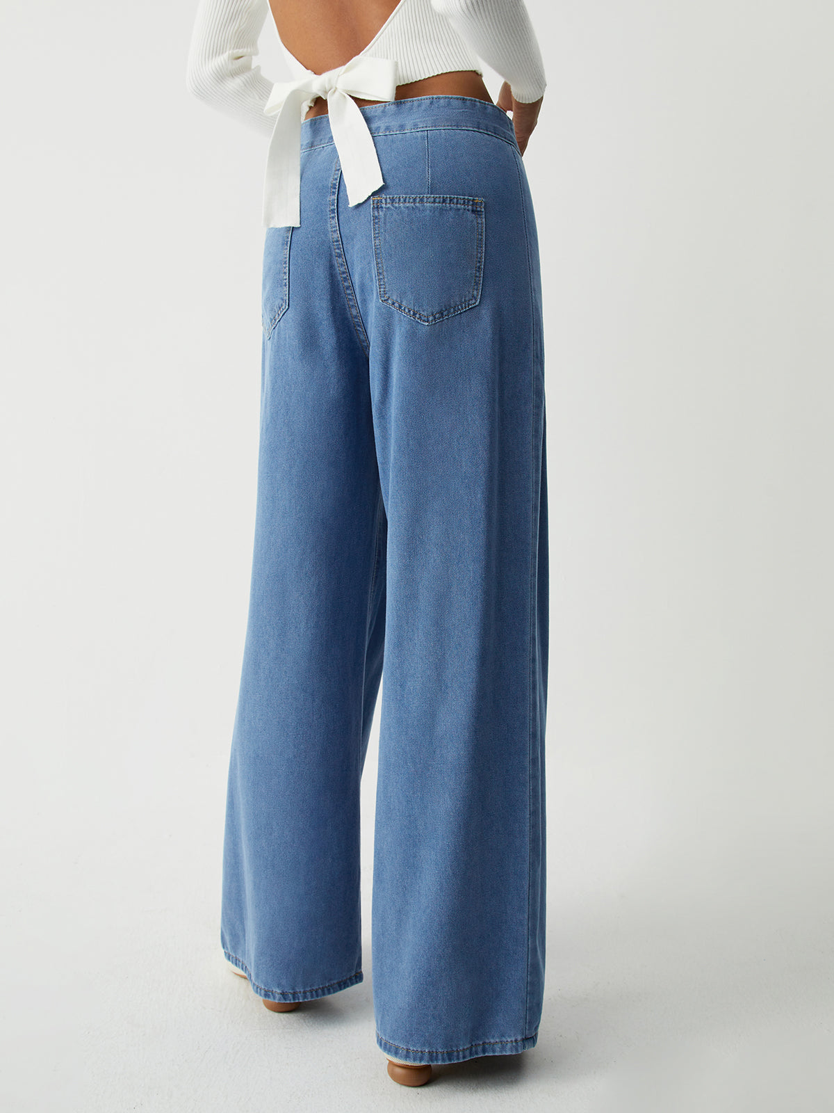 Soft Denim Pleat Wide Leg Jeans