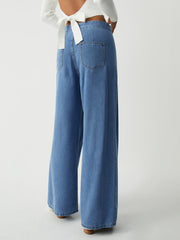 Soft Denim Pleat Wide Leg Jeans