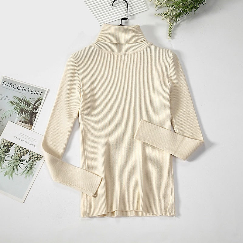 Basic Ribbed Cotton Turtleneck Sweaters