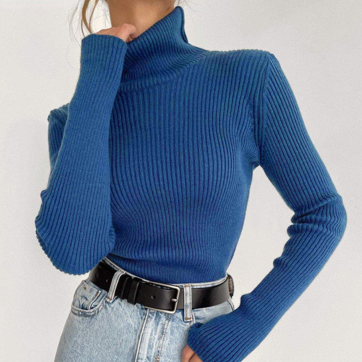 Basic Ribbed Cotton Turtleneck Sweaters