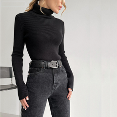 Basic Ribbed Cotton Turtleneck Sweaters