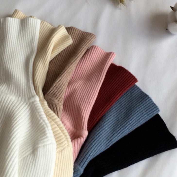 Basic Ribbed Cotton Turtleneck Sweaters