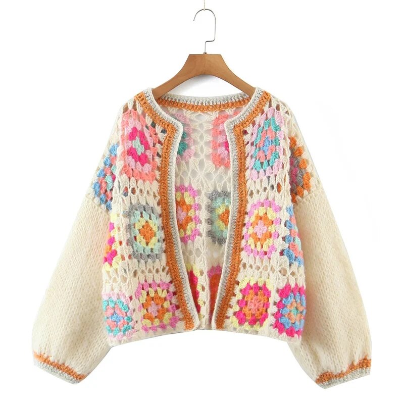 Bohemian Crochet Knit Cardigan Sweater