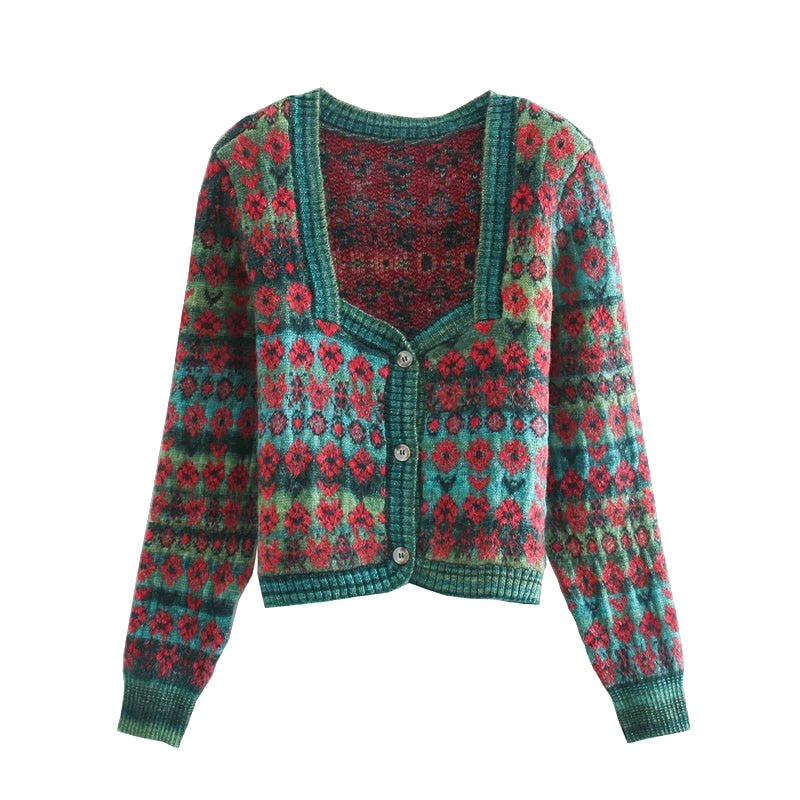 Chelsa Square Neck Vintage Cardigan Sweater