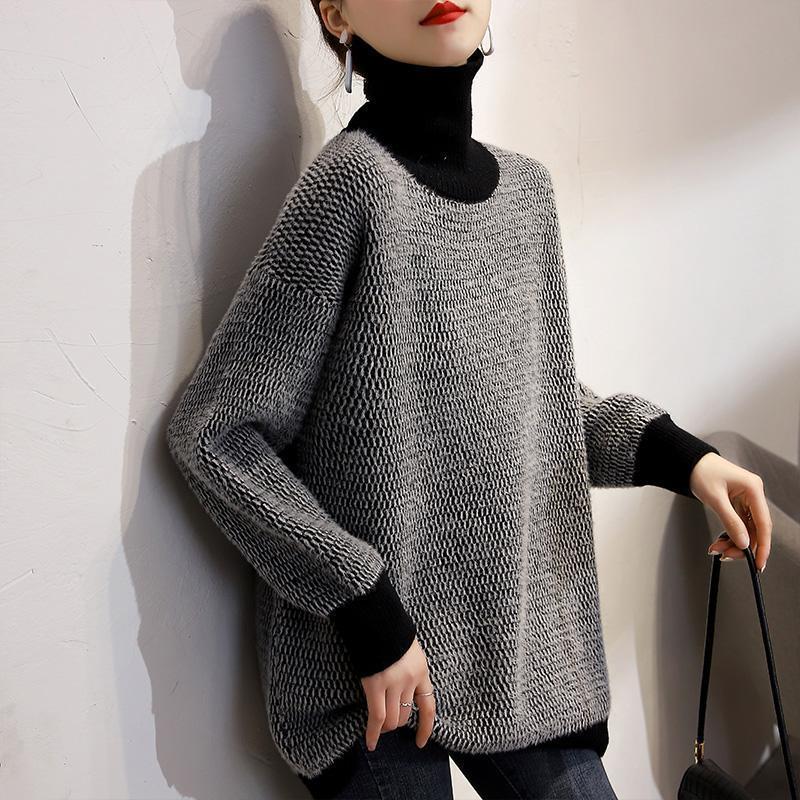 Cider Two Tone Turtleneck Sweaters - 2 Colors