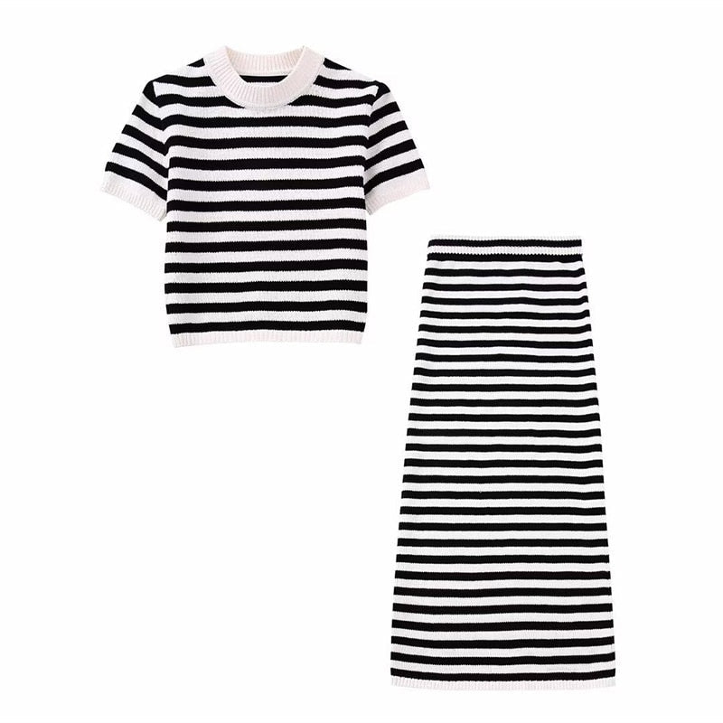 Clarissa Breton Stripe Knit Top and Skirt Set