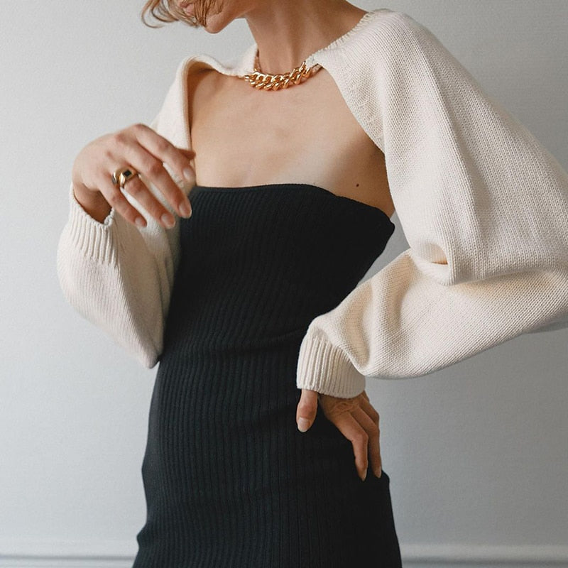 Cropped Bolero Knit Sweater with Gold Choker